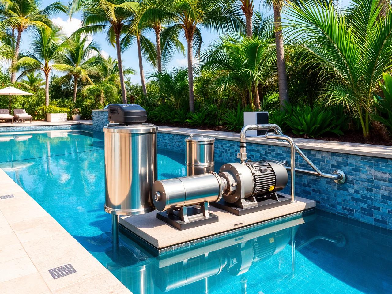 Clean stainless pool equipment pad