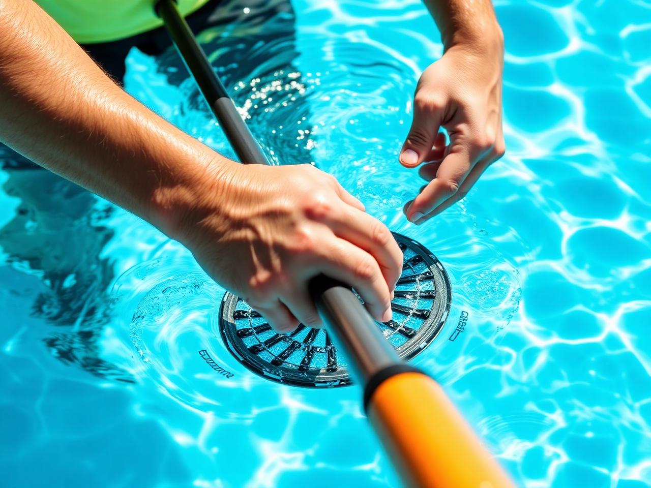 Technician cleaning a pool